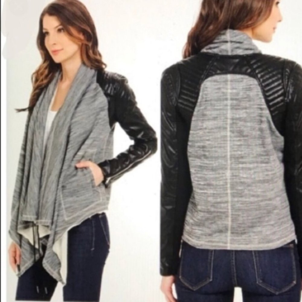 Blank NYC Moto Jacket Sweatshirt Cardigan Shacket Pockets Fleece Sexy